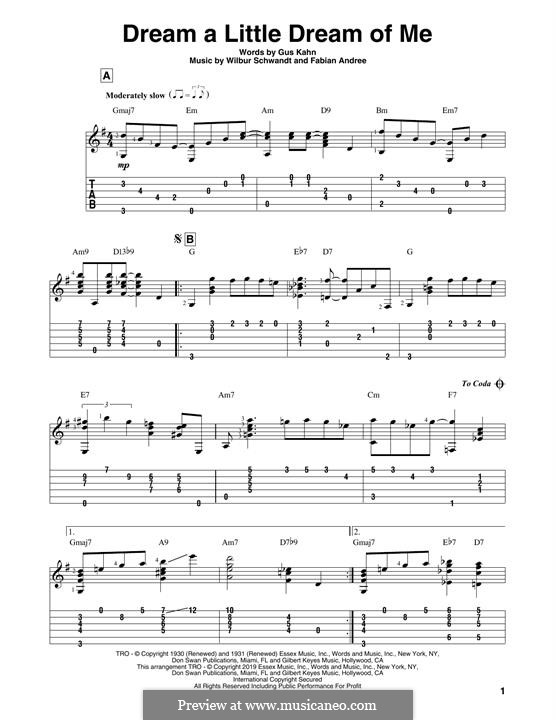 Dream a Little Dream of Me: For guitar with tab by Fabian Andre, Wilbur Schwandt