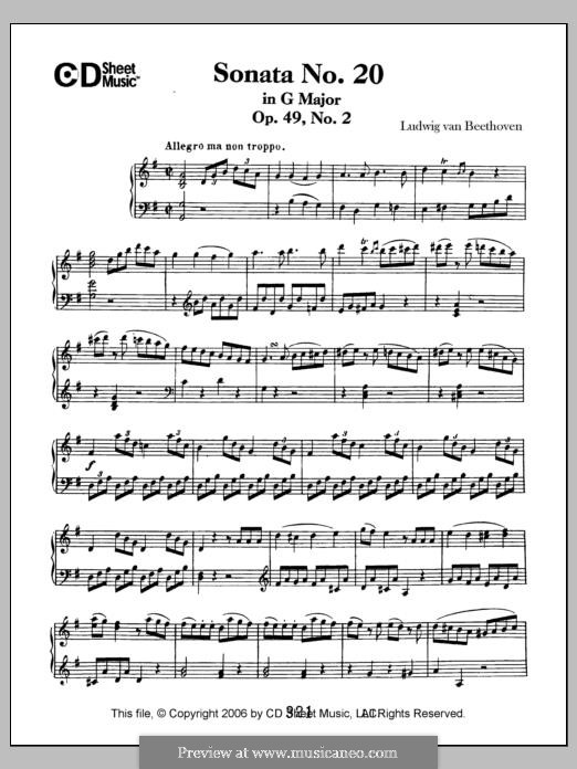 Sonata for Piano No.20, Op.49 No.2: For a single performer by Ludwig van Beethoven