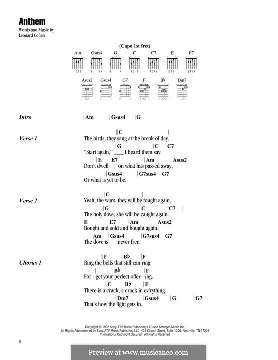 Anthem: Lyrics and chords by Leonard Cohen