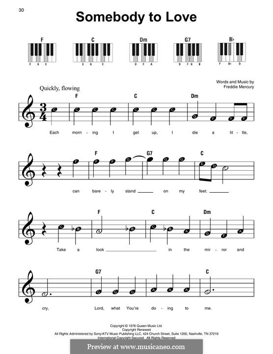 Somebody to Love (Queen): For piano by Freddie Mercury