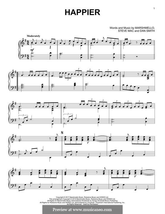 Happier (Marshmello & Bastille): For piano by Daniel Smith, Steve Mac, Marshmello