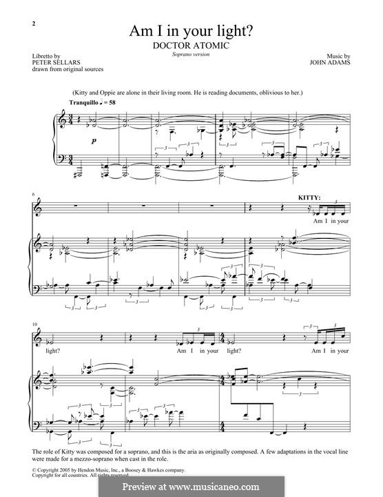 Am I in Your Light? (from Doctor Atomic): For voice and piano by John Adams