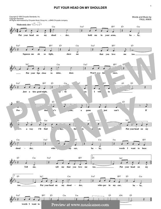 Put Your Head on My Shoulder: Melody line by Paul Anka