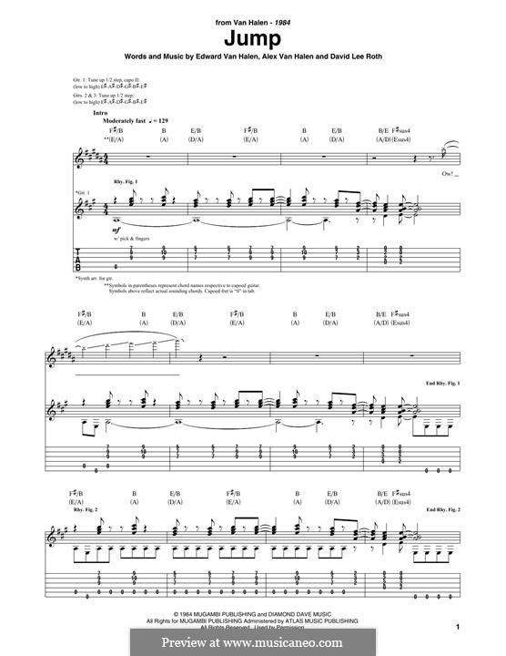Jump (Van Halen): For guitar with tab by Alex Van Halen, David Lee Roth, Edward Van Halen, Michael Anthony