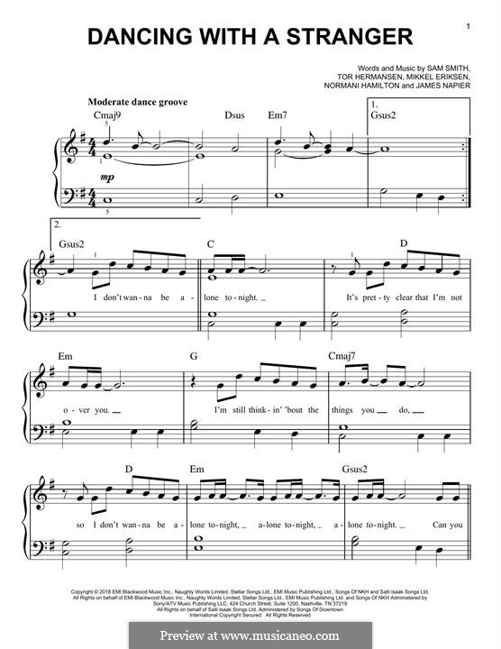 Dancing with a Stranger (Sam Smith & Normani): For piano by Mikkel Storleer Eriksen, Sam Smith, Tor Erik Hermansen, James Napier, Normani Hamilton