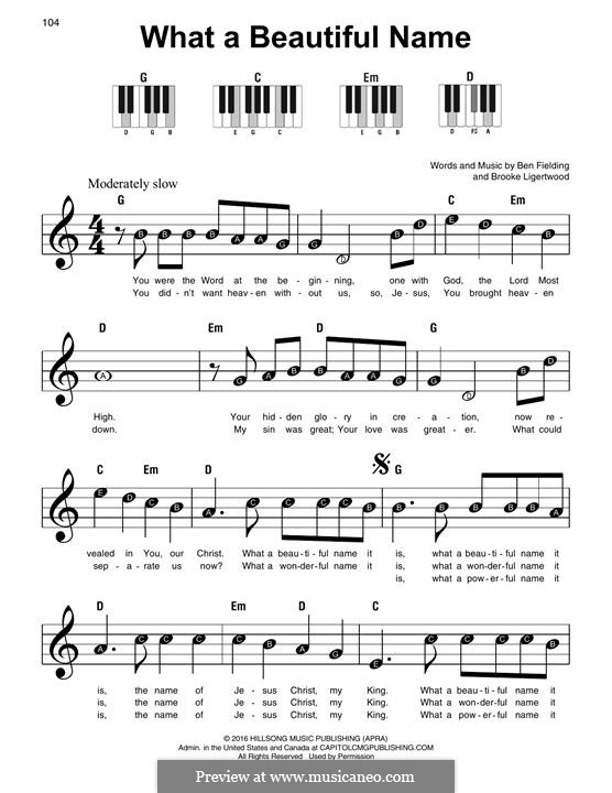 What a Beautiful Name (Hillsong Worship): For piano by Ben Fielding, Brooke Ligertwood