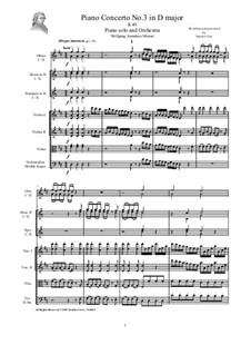 Concerto for Piano and Orchestra No.3 in D Major, K.40: Full score and parts by Wolfgang Amadeus Mozart
