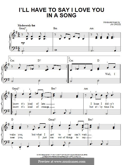 I'll Have to Say I Love You in a Song: For piano by Jim Croce