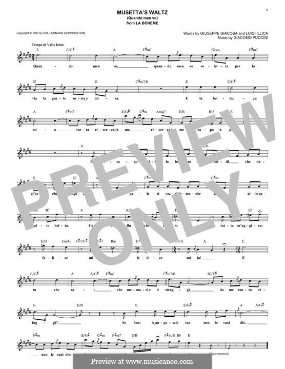 Quando men vo (Musetta's Waltz): Melody line by Giacomo Puccini