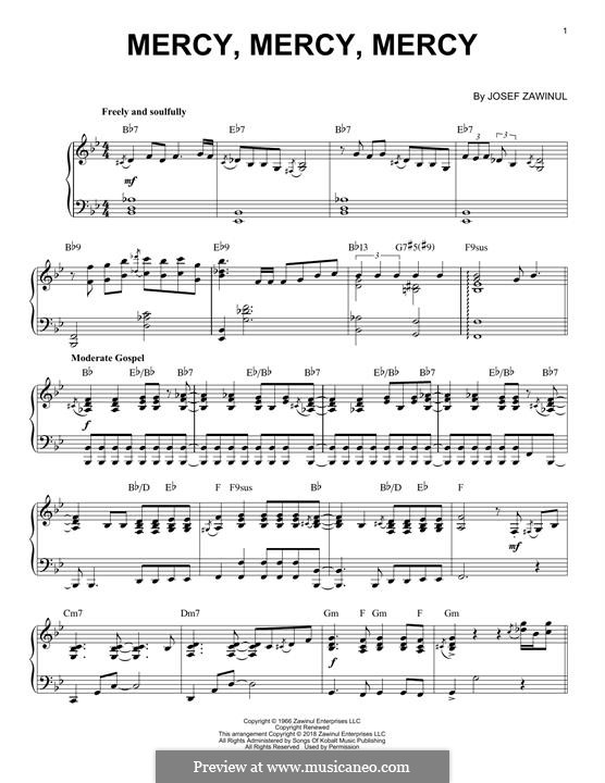 Mercy, Mercy, Mercy: For piano by Josef Zawinul