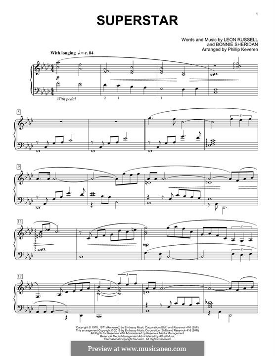 Superstar (Carpenters): For piano by Bonnie Sheridan, Leon Russell