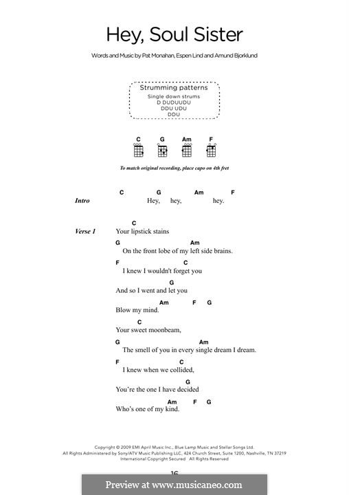 Hey, Soul Sister (Train): Lyrics and chords by Amund Bjorklund, Espen Lind, Patrick Monahan