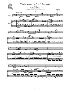 Sonata for Violin (or Flute) and Piano No.1 in B Flat Major, K.10: Score and solo part by Wolfgang Amadeus Mozart