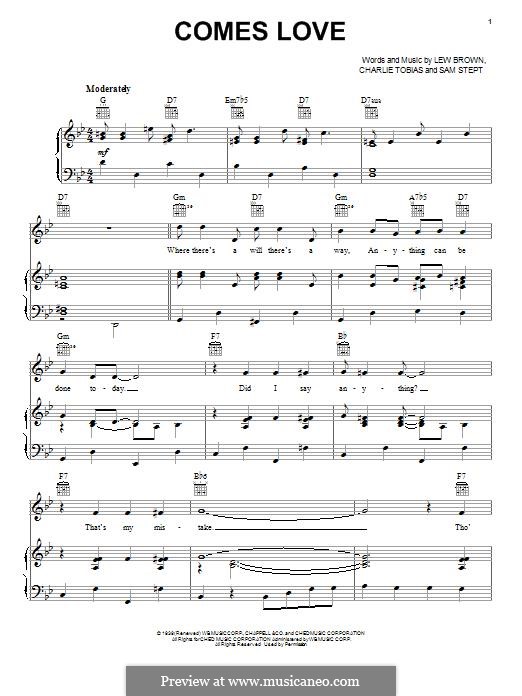 Comes Love (Stacey Kent): For voice and piano (or guitar) by Sam H. Stept, Charles Tobias, Lew Brown