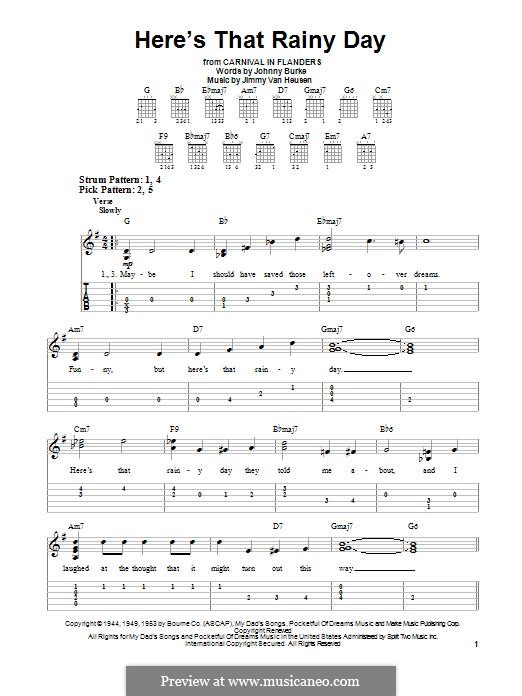 Here's That Rainy Day (Dionne Warwick): For guitar by Jimmy Van Heusen