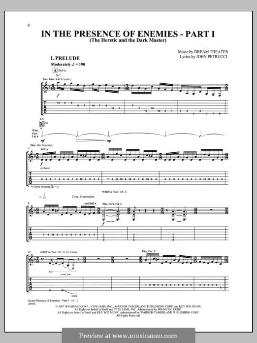 In the Presence of Enemies - Part 1 (Dream Theater): For guitar with tab by Mike Portnoy, John Petrucci, John Myung, Kevin LaBrie, Jordan Rudess