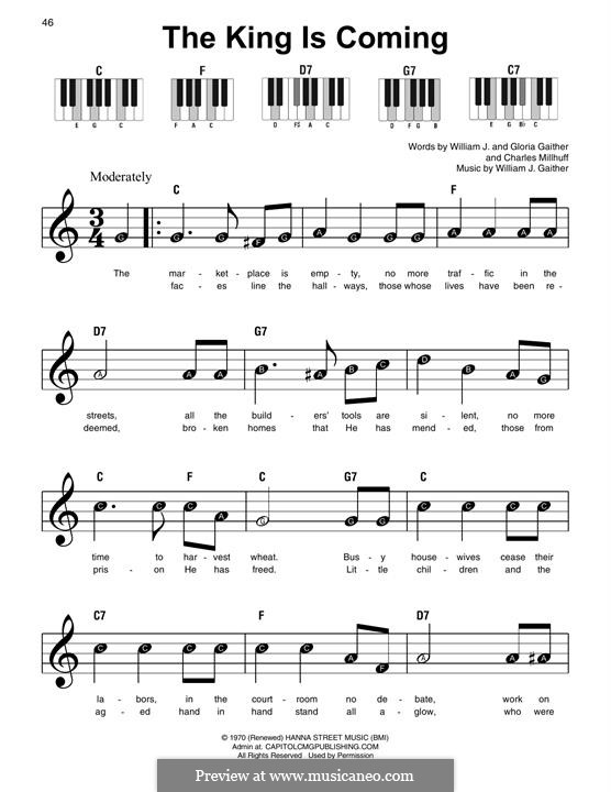 The King is Coming: For easy piano by Gloria Gaither, William J. Gaither