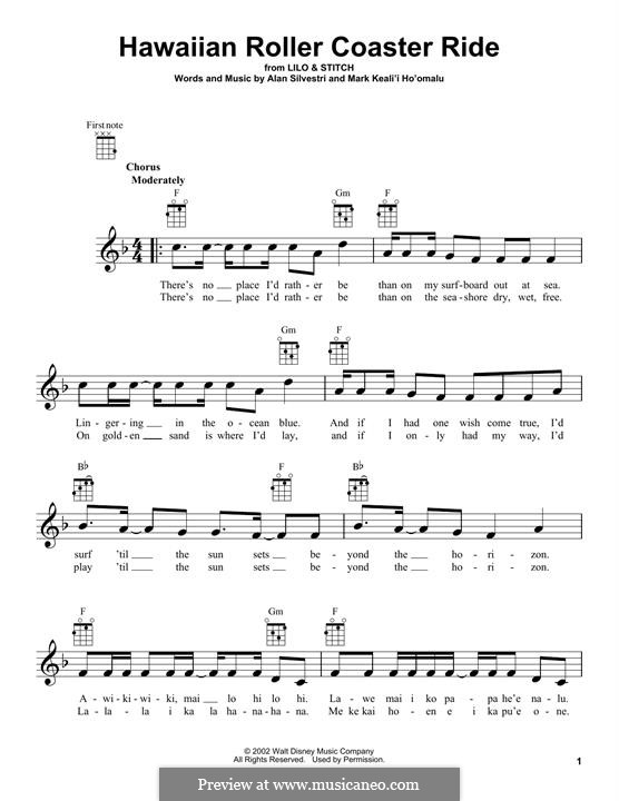 Hawaiian Roller Coaster Ride (from Lilo & Stitch): For ukulele by Alan Silvestri, Mark Keali'i Ho'omalu