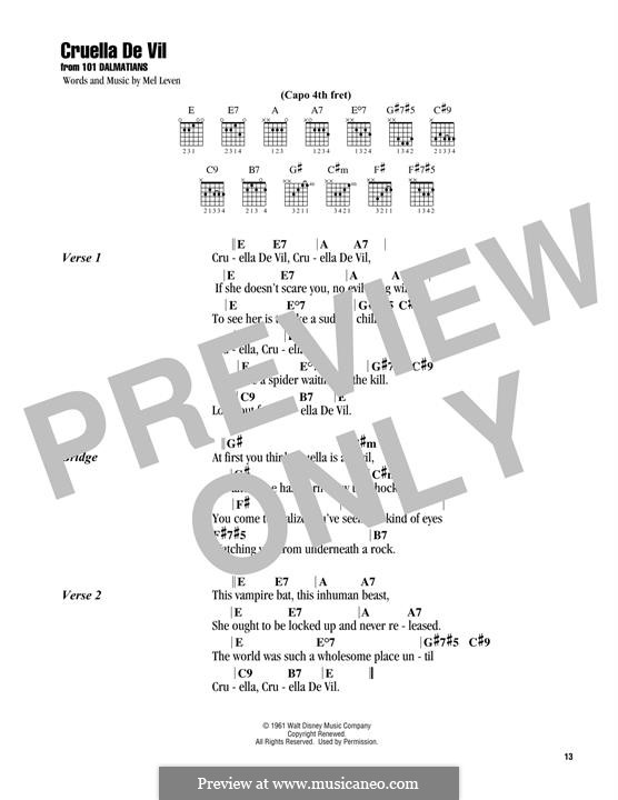 Cruella de Vil (from 101 Dalmatians): Lyrics and chords by Mel Leven