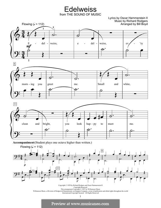 Edelweiss (from The Sound of Music): For easy piano by Richard Rodgers