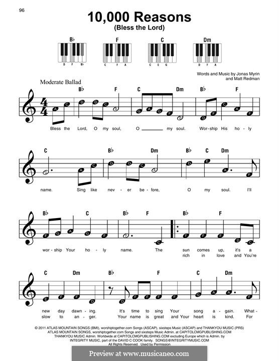 10,000 Reasons (Bless the Lord): For easy piano by Jonas Myrin, Matt Redman