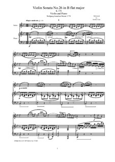 Sonata for Violin and Piano No.26 in B Flat Major, K.378: Score, solo part by Wolfgang Amadeus Mozart