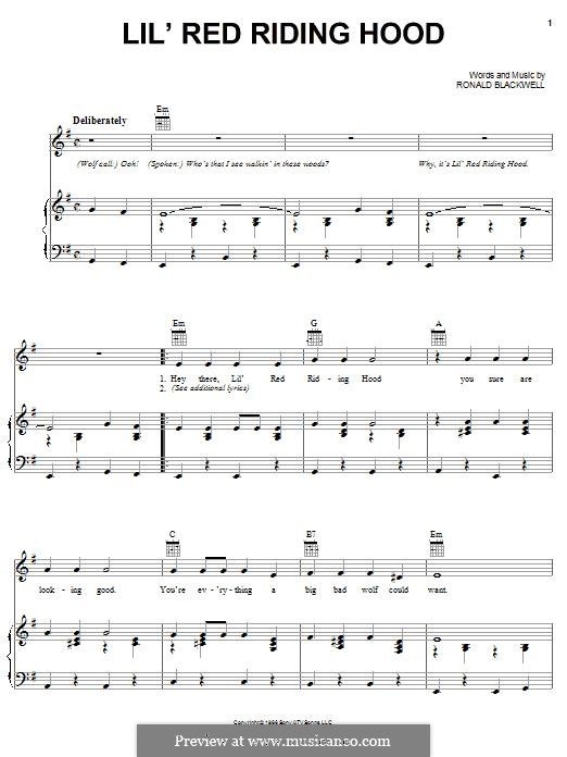 Lil' Red Riding Hood (Sam The Sham & The Pharoahs): For voice and piano (or guitar) by Ronald Blackwell