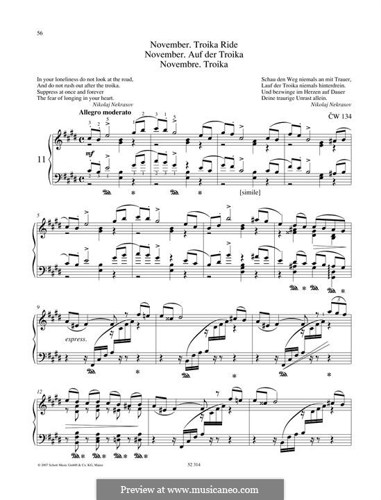 No.11 November (On the Troika): For piano by Pyotr Tchaikovsky