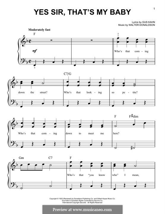Yes Sir, That's My Baby: For easy piano by Walter Donaldson