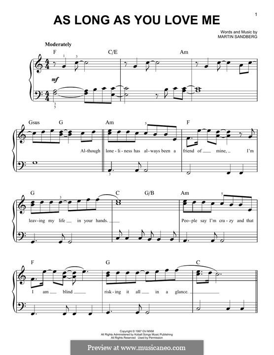 As Long As You Love Me (Backstreet Boys): For easy piano by Max Martin