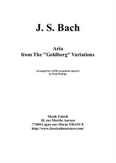 Goldberg Variations, BWV 988: Aria, for SATB saxophone quartet by Johann Sebastian Bach