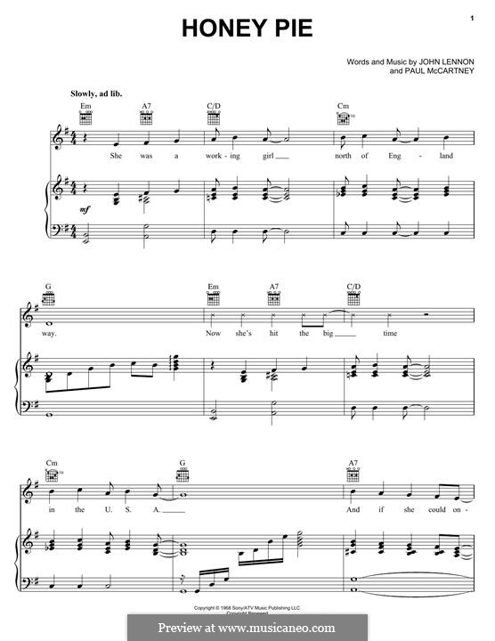 Honey Pie (The Beatles): For voice and piano (or guitar) by John Lennon, Paul McCartney