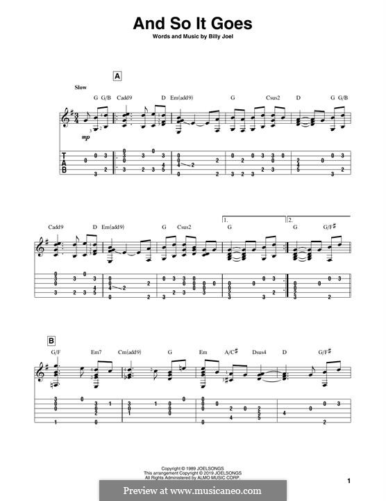 And So It Goes: For guitar with tab by Billy Joel