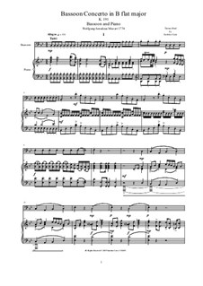 Concerto for Bassoon and Orchestra in B Flat Major, K.191: Version for bassoon and piano - score and solo part by Wolfgang Amadeus Mozart