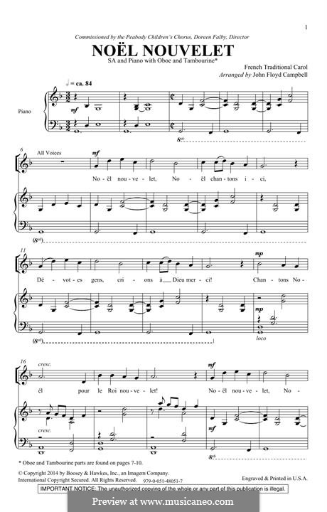 Noel Nouvelet: For mixed choir by folklore