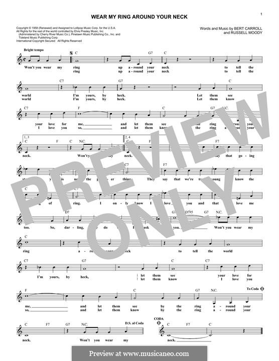 Wear My Ring Around Your Neck (Elvis Presley): Melody line by Bert Carroll, Russell Moody