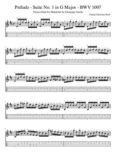 Suite for Cello No.1 in G Major, BWV 1007: Prelude. Version for mandolin by Johann Sebastian Bach