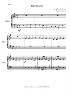 Ode to Joy, for Piano: For a single performer by Ludwig van Beethoven
