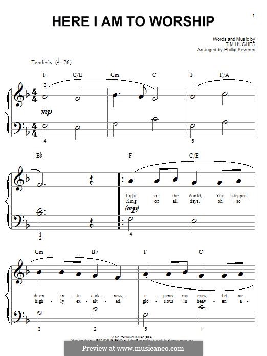 Here I am to Worship (Phillips, Craig & Dean): For piano by Tim Hughes