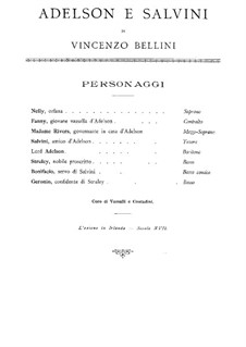 Adelson e Salvini (Adelson and Salvini): Piano-vocal score by Vincenzo Bellini