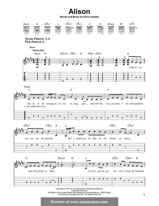 Alison: For guitar by Elvis Costello