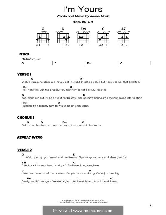 I'm Yours: Lyrics and chords by Jason Mraz