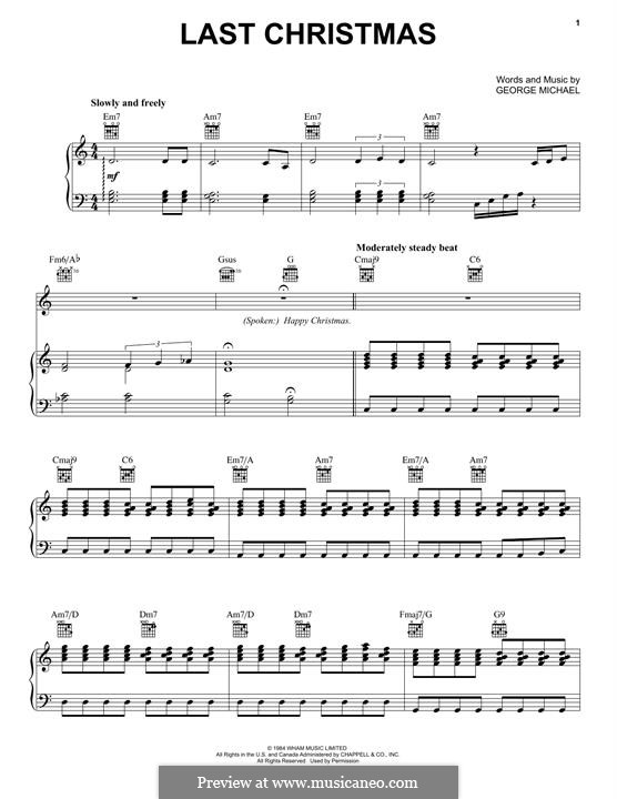 Last Christmas (Wham!): For voice and piano (or guitar) by George Michael