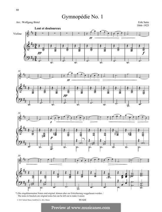 PARTITION CLASSIQUE - Gnossienne No. 1 - E. SATIE - Violon & Piano