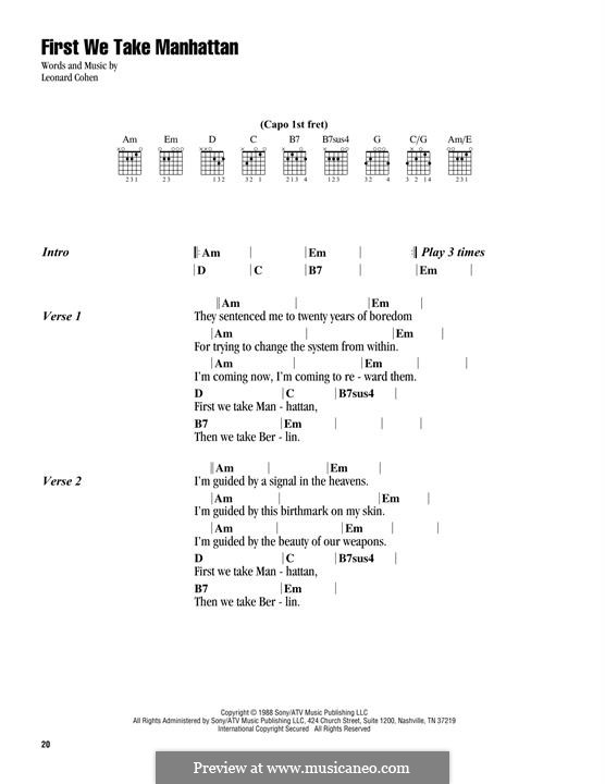 First We Take Manhattan: Lyrics and chords by Leonard Cohen