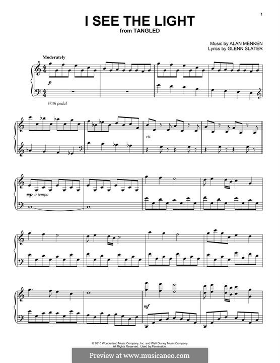 I See The Light (from Tangled): For easy piano by Alan Menken