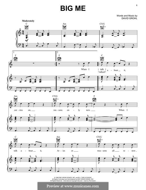 Big Me (Foo Fighters): For voice and piano (or guitar) by David Grohl