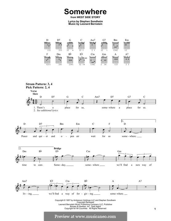 Somewhere (from West Side Story): For guitar with tab by Leonard Bernstein