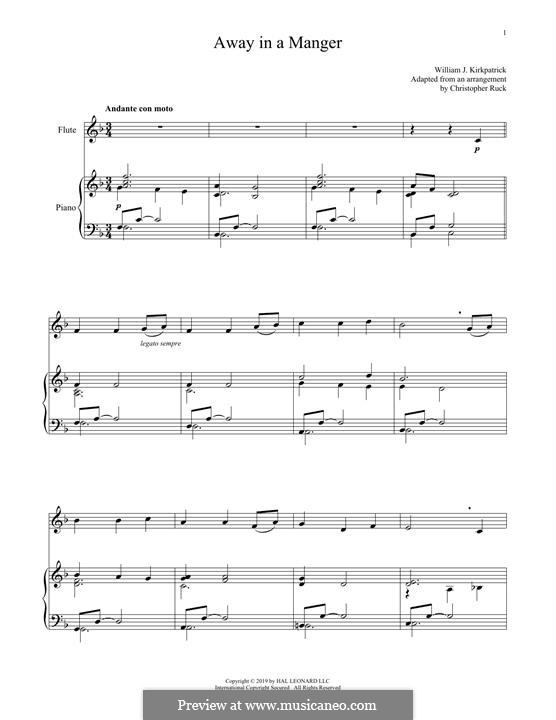 Away in a Manger: For flute and piano by William (James) Kirkpatrick