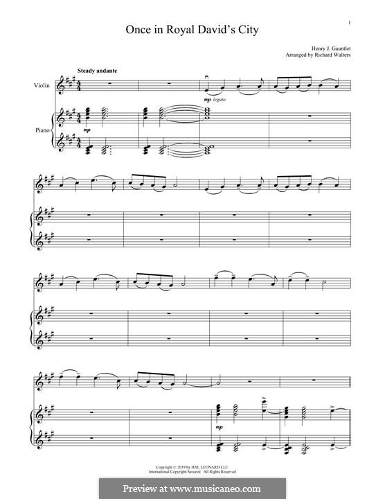 Once in Royal David's City (Printable scores): For violin and piano by Henry John Gauntlett